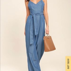 Cruise Blue Chambray Jumpsuit Lulus